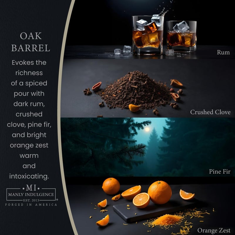 Manly Indulgence Oak Barrel Scented Jar Candle for Men 16.5 oz - Crushed Clove, Pine Fir & Orange Zest - Up to 60 Hours Burn, Soy Blend Wax, Poured in The USA - Image 2
