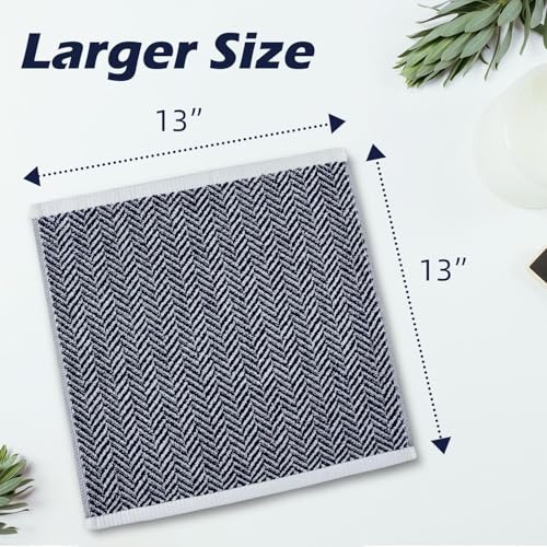 Cleanbear Wash Cloths for Showering with Striped Herringbone Patterns 12 Cotton Washcloths for Bathroom Large 13 X 13 Inches NavyBlue - Image 3