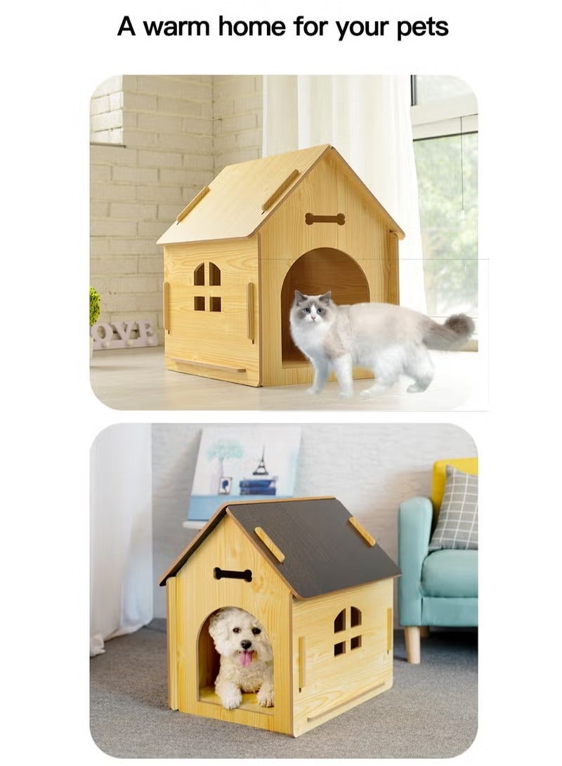 شو وو بيت خارجي خشبي للحيوانات الأليفة، بيت قطط قابل للفصل مع سقف، بيت استراحة للكلاب، للحيوانات الأليفة التي يقل وزنها عن 8 كجم، بيت خارجي مقاوم للمطر للقطط للتراس والفناء والحديقة - Image 4
