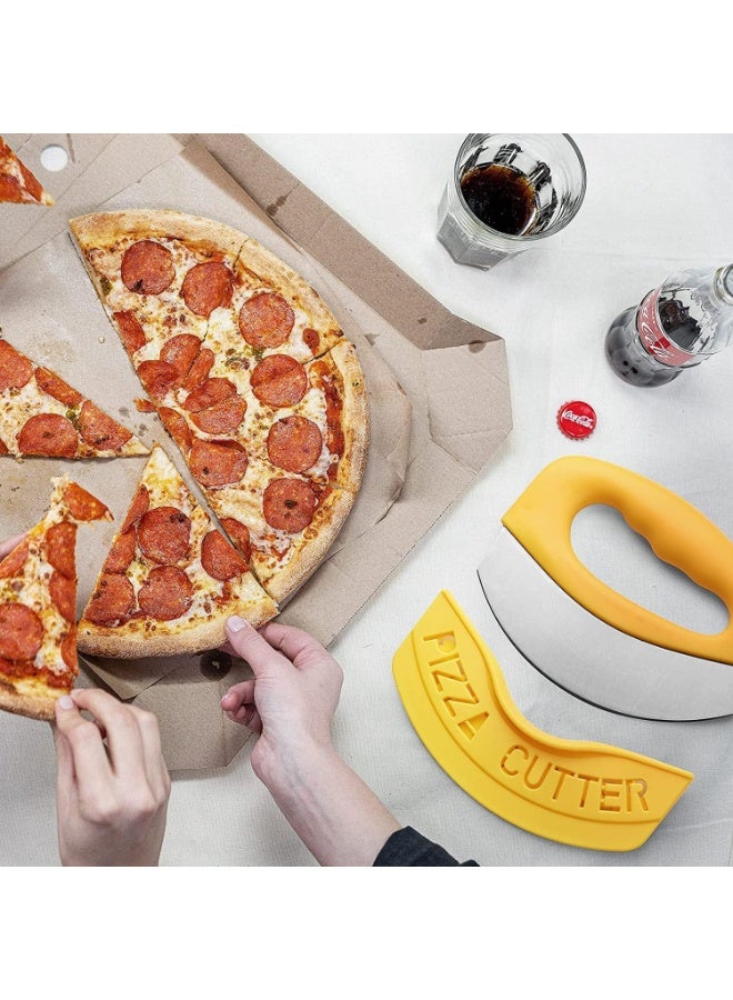 كيمايا سكين بيتزا هزاز من الفولاذ المقاوم للصدأ مع غطاء للشفرة | قاطع بيتزا حاد للغاية لتقطيع مثالي | أداة تقطيع بيتزا متينة، قاطع بيتزا أساسي في كل منزل (عبوة من قطعة واحدة) - Image 2