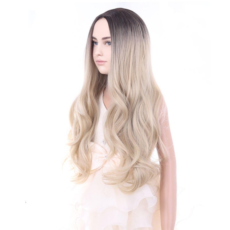 DUDUWIG Kid Girls Ombre Blonde Wigs Long Natural Wavy Dark Root to Blonde Cosplay Wigs Ombre Blonde Kid