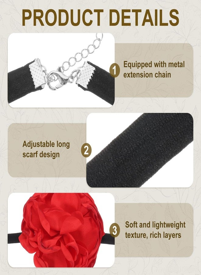 PATIKIL Flower Chokers Necklace Big Rose Chokers Necklaces with Adjustable Wrap for Women, Red - Image 3