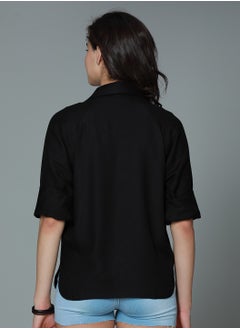 HIGH STAR Women's Black Boxy Fit Long Sleeve Casual Shirt with Spread Collar  - Image 5