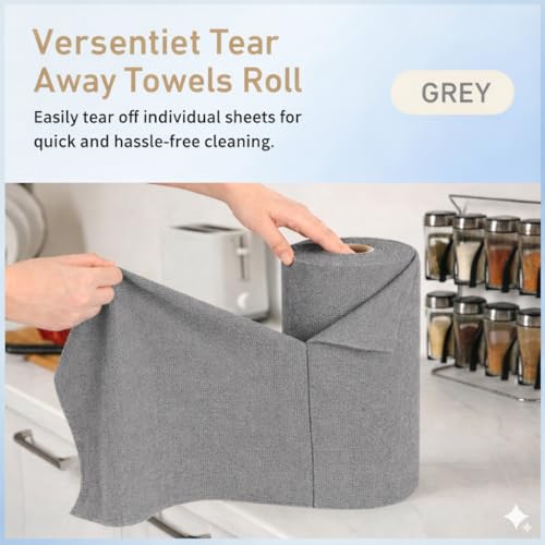 SHOWSTOPPER Microfiber Cleaning Cloth Roll, Reusable Tear Away Microfiber Towels,Washable, Ultra Absorbent, Rags Cleaning, Dishcloths, Cleaning Cloth for Car, Home or Kitchen. (LIGHT GREY, 25cm X 25cm) - Image 3