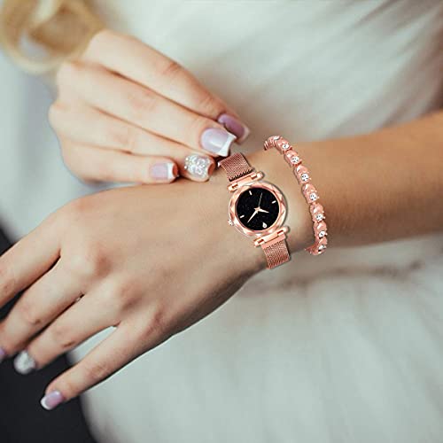 Acnos® Premium Brand - A Watch Analogue Plain Black Dial Rose Gold Magnet Watch with Gift Bracelet for Women Or Girls and for Girl Or Women (Combo of 3) - Image 5