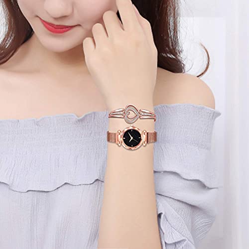 Acnos® Premium Brand - A Watch Analogue Plain Black Dial Rose Gold Magnet Watch with Gift Bracelet for Women Or Girls and for Girl Or Women (Combo of 3) - Image 4