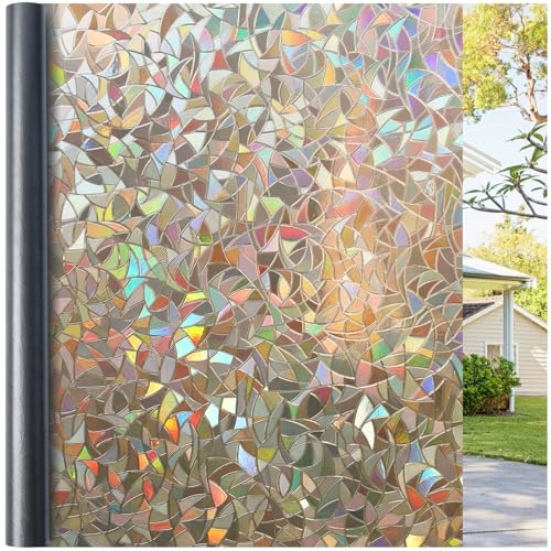 Haton Window Privacy Film Stained Glass Rainbow Film Decorative Window Clings Static Cling Sun Blocking Sticker Decal Covering Tint for Home Heat Control NonAdhesive Brown 175 x 787