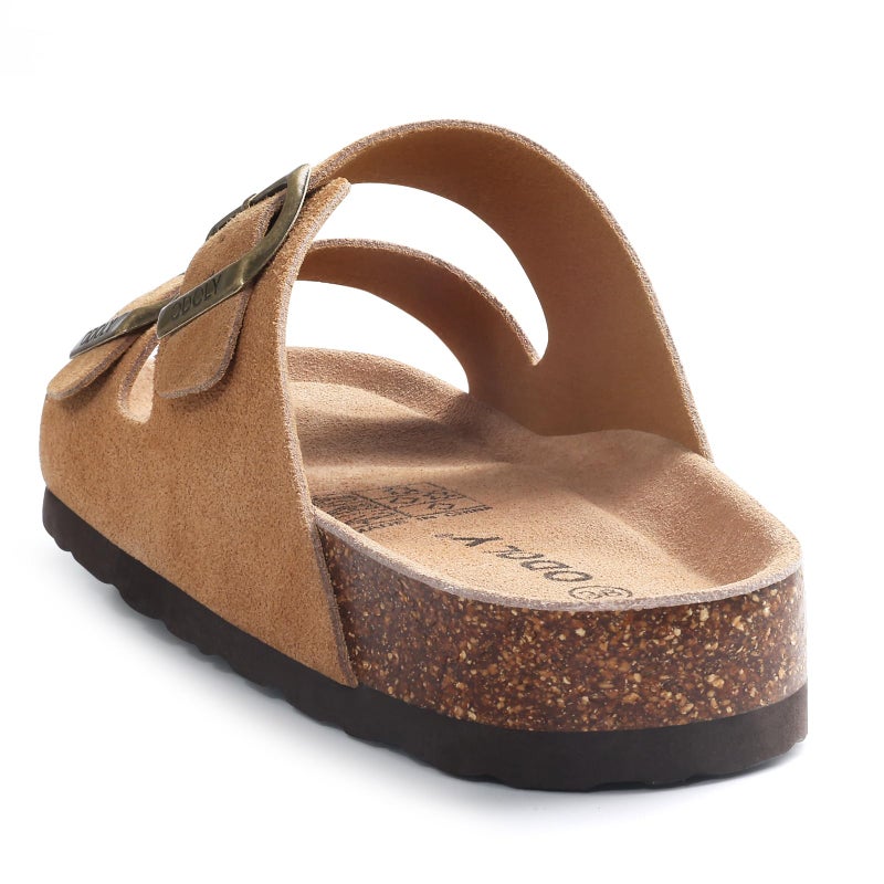 ODOLY Unisex Cork Footbed Slide Sandal, Arch Support Summer Outdoor Sandals with Adjustable Buckle for Women and Men, Yellow Brown Suede 39 (8-8.5 Women/6.5-7 Men) - Image 5