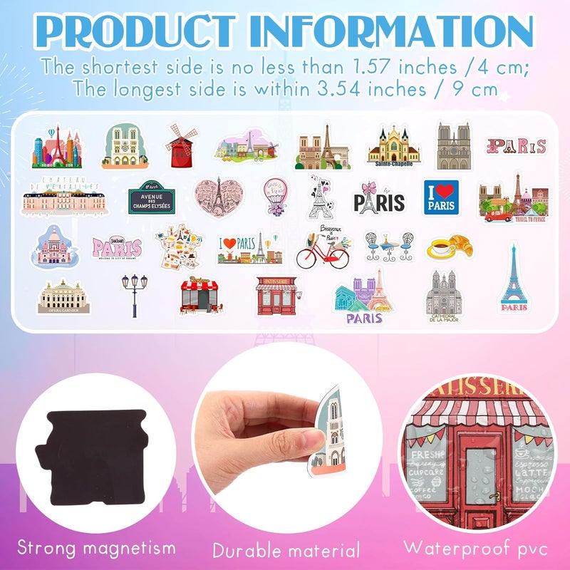 Konohan 30 Pcs Paris Souvenirs Gifts Paris Magnet for Refrigerator City Magnetic Refrigerator Stickers for Home Decoration - Image 2