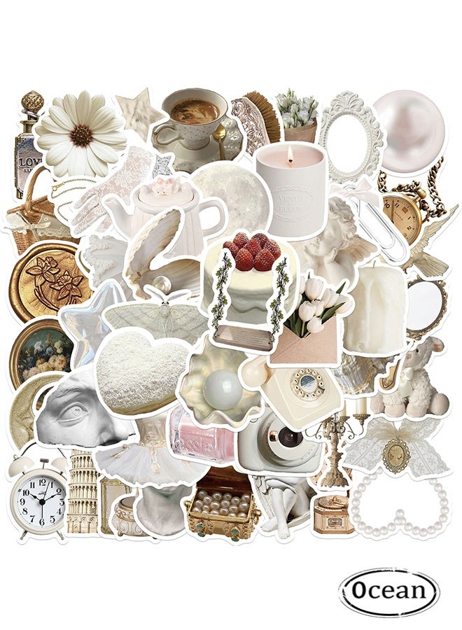 Ocean 50 Pcs White Gentle Trendy Diy Stickers, Students Prize Stickers Suitable for Laptops, Guita, Water Bottles, Skateboards, Suitcases, Car Bumpers, Stickers for Children, Girl and Teenagers  - Image 1