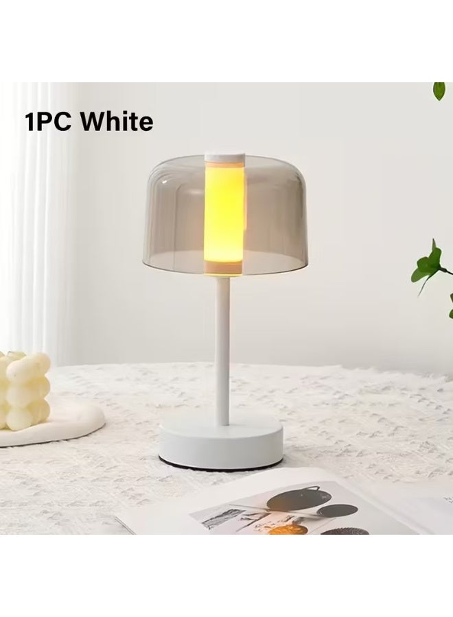 HIAS Effortless Glow Rechargeable LED Table Lamp – Touch Sensor Cordless Desk Light with 3 Brightness Levels, Warm White & Neutral Light, USB/Battery Operated Portable Night Lamp for Bedroom, Bedside, Office, Restaurant, Hotel & Bar Decor (White) - Image 1