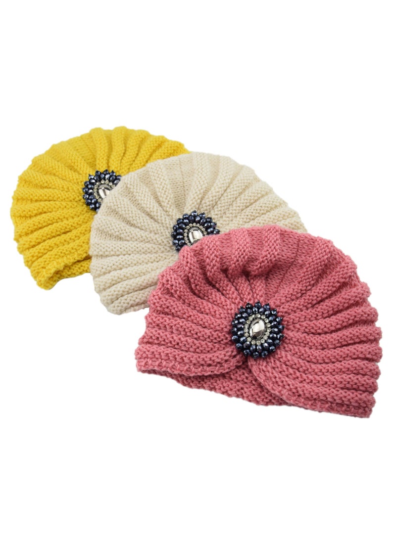 Generic - Bohemian Knit Gemstone Beanie Crystal Decor #5 Yellow - Image 1