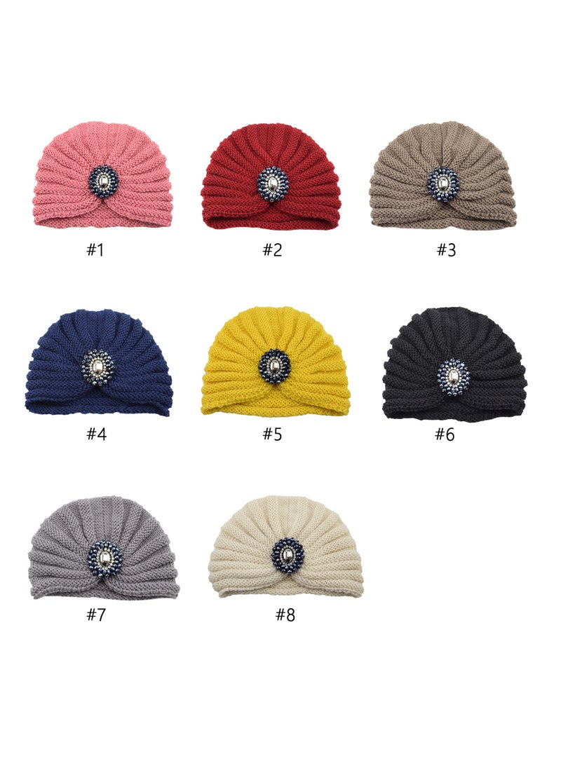 Generic - Bohemian Knit Gemstone Beanie Crystal Decor #5 Yellow - Image 1