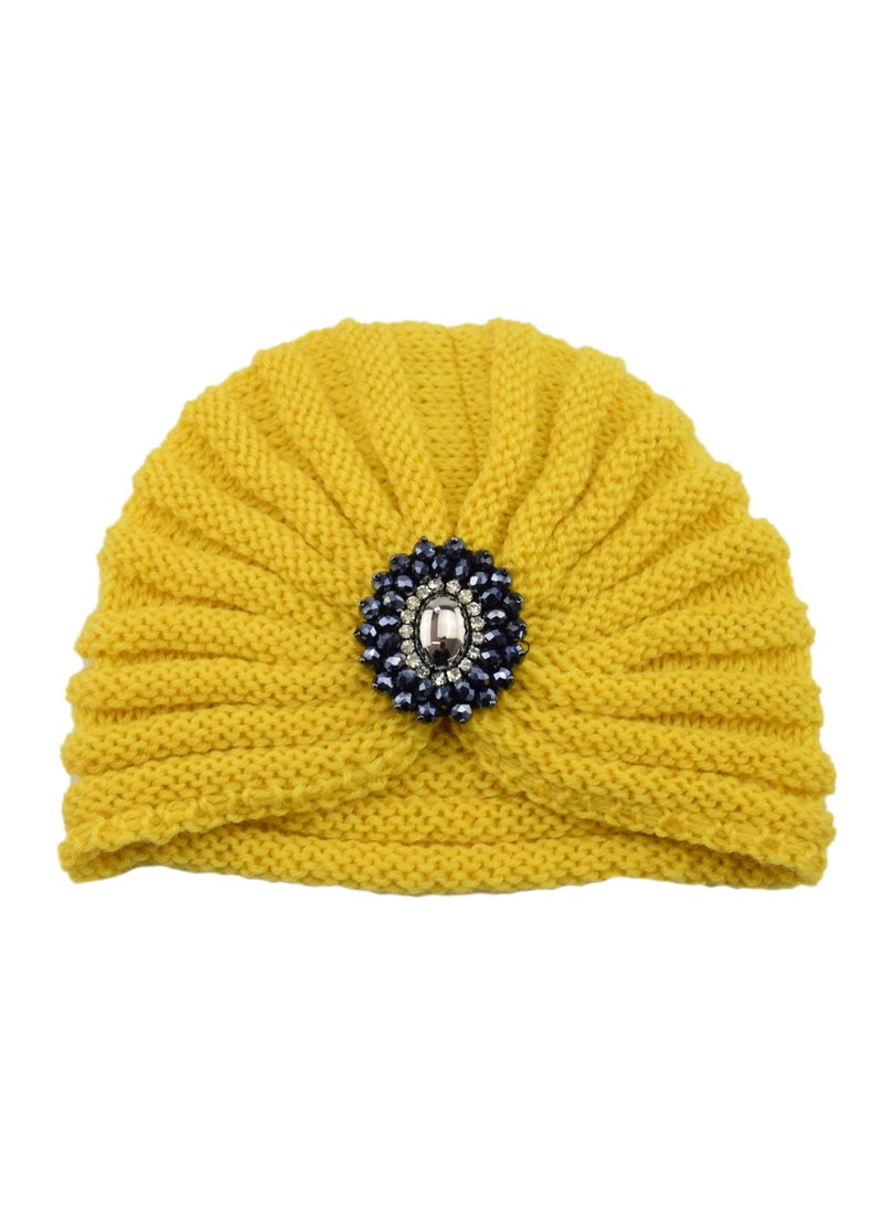 Generic - Bohemian Knit Gemstone Beanie Crystal Decor #5 Yellow - Image 1
