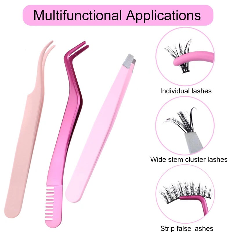 LAUBESS Lash Applicator Tool 3 Pcs Lash Cluster Applicator Tool Lash Tweezers for Eyelash Clusters False Eyelash Tool Applicator Eyelash Tweezers for Extensions Cluster Lash Tweezers Set - Image 3