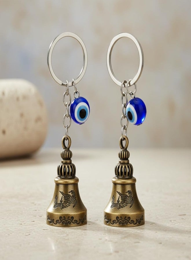 AEROSTARK Set of 2 Golden Guardian Bell For Bike Keychain with Evil Eye Charm | Lucky Protection Keyring for Car Keys, Bike, Scooter, Bag | Anti Evil Eye Good Luck Metal Bell Charm | - Image 5