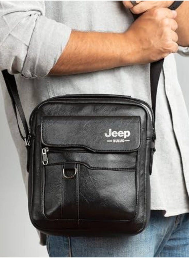 Jeep Buluo Men's Leather Cross Bag -Black  - Image 1