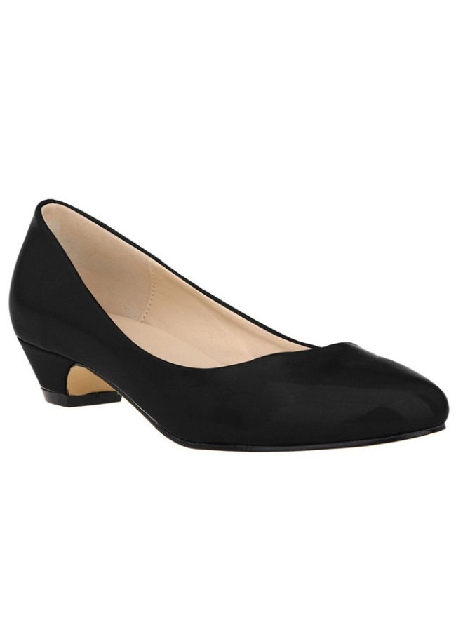 Loquat Round-toe candy-colored low-top shallow-mouth chunky-heel shoes 3cm Black  - Image 1