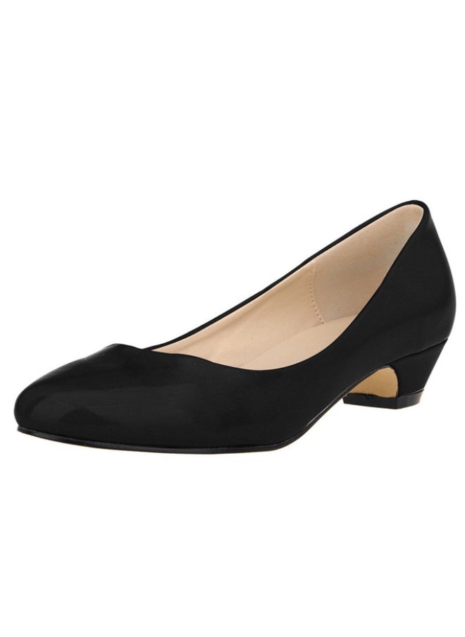 Loquat Round-toe candy-colored low-top shallow-mouth chunky-heel shoes 3cm Black  - Image 2