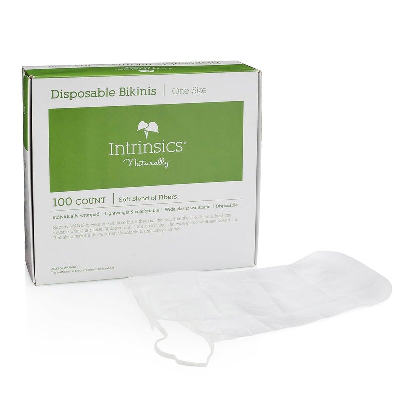 Intrinsics Disposable Spa Bikinis â€“ White Briefs (100 Count), Universal Size Non-Woven Panties for Waxing, Spray Tanning, Massage, Sauna, and Esthetician Spa Treatments - Image 1