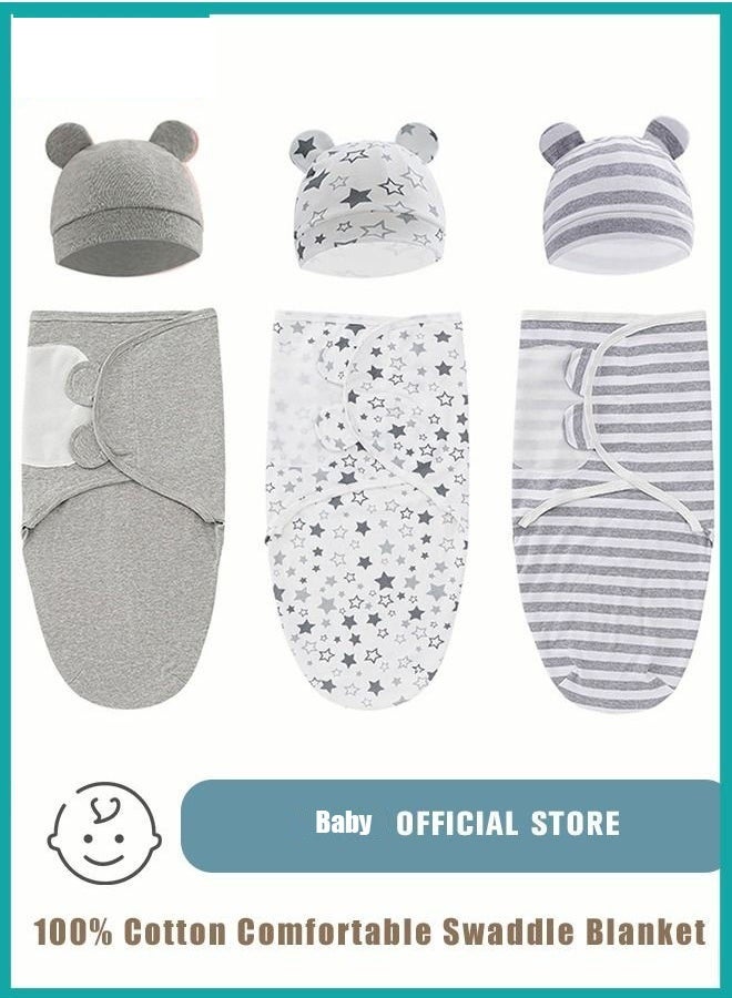 Bukela 6 PCS Baby Swaddle Blanket Wrap Cap Set Newborn Infant Sleep Sack With Caps 100% Breathable Cotton 0-4 Month - Image 1