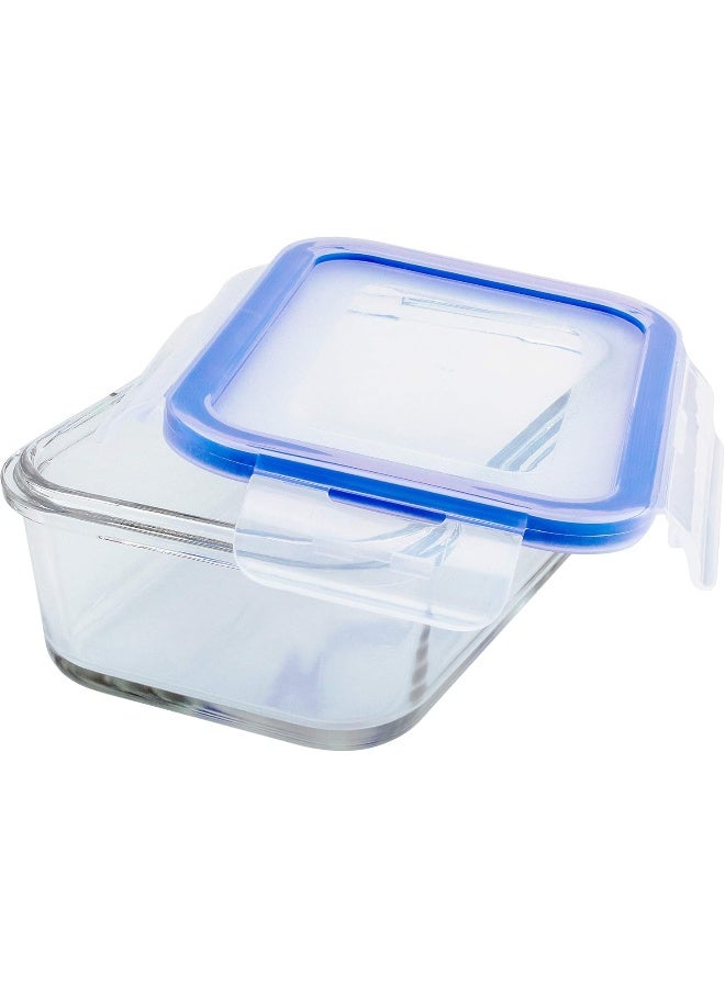 Mondex حاوية تخزين طعام زجاجية مستطيلة سعة 700 مل من موندكس مع غطاء أزرق - Image 4