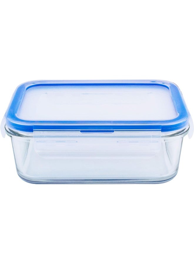 Mondex حاوية تخزين طعام زجاجية مستطيلة سعة 700 مل من موندكس مع غطاء أزرق - Image 2