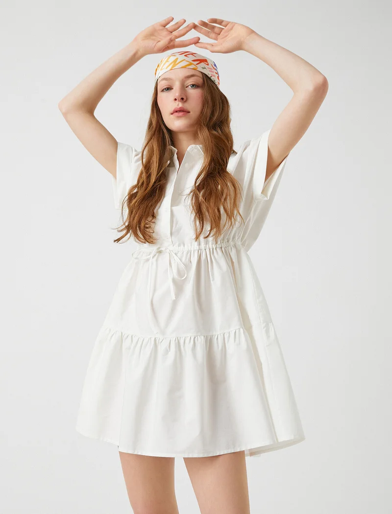 كوتون Short Sleeve Mini Shirt Dress