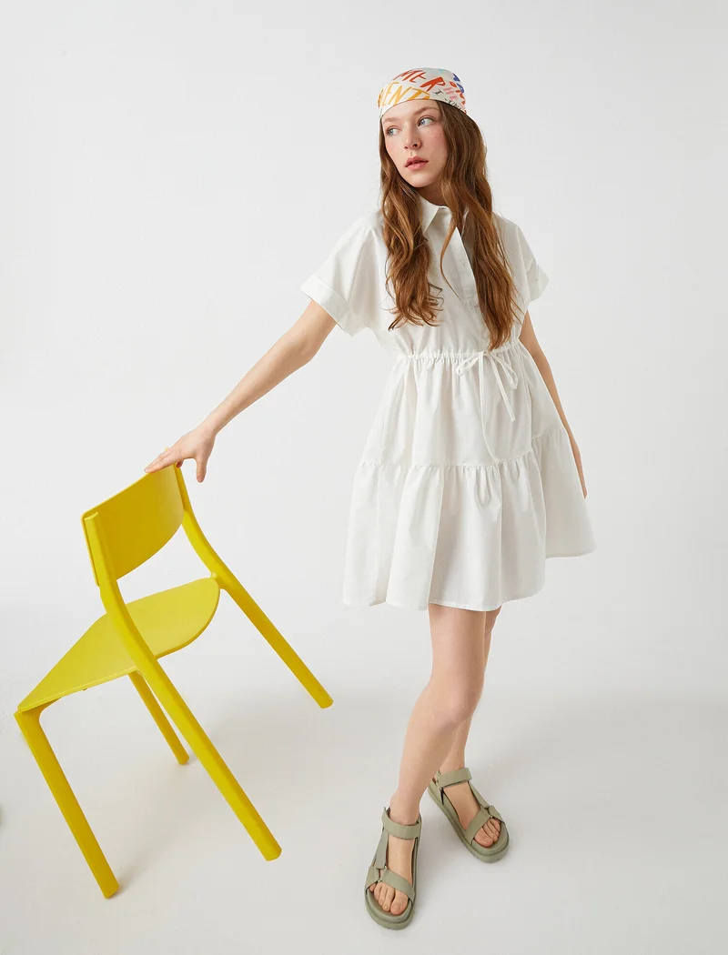 كوتون Short Sleeve Mini Shirt Dress