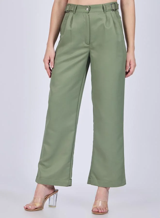 OUTZIDR Olive Side Tabs Wide Leg Trousers