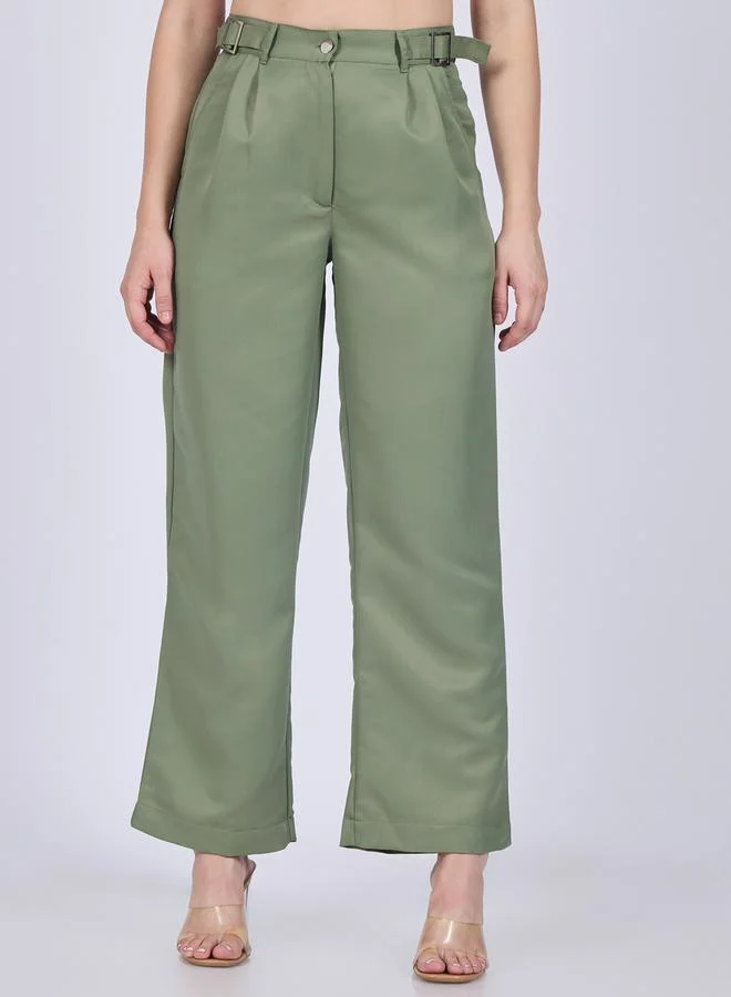 OUTZIDR Olive Side Tabs Wide Leg Trousers