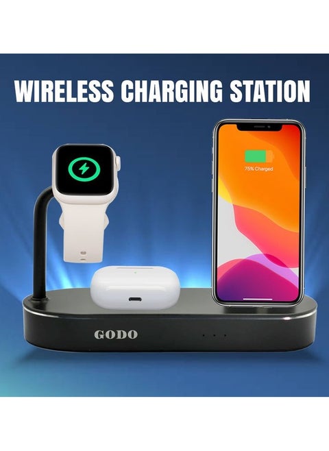 G0D0 GD-C415, Complete  Charging Dock, 4 in 1 Wireless Fast Charging Dock Aluminum, Output 5W, Wireless 10W, C94 Lightning 18W, USB-A 24W