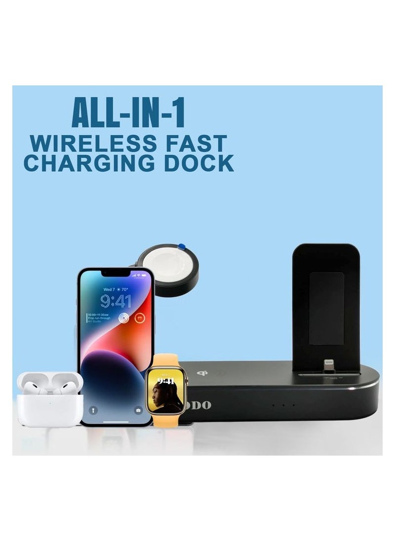 Godo - G0D0 GD-C415, Complete  Charging Dock, 4 in 1 Wireless Fast Charging Dock Aluminum, Output 5W, Wireless 10W, C94 Lightning 18W, USB-A 24W - Image 1