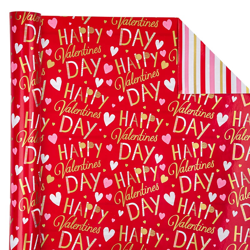 WRAPAHOLIC Reversible Valentine's Day Wrapping Paper - Mini Roll - 17 Inch X 33 Feet - Red and Pink Sweet Heart Design for Valentine's Day, Wedding, Anniversy, Birthday - Image 3