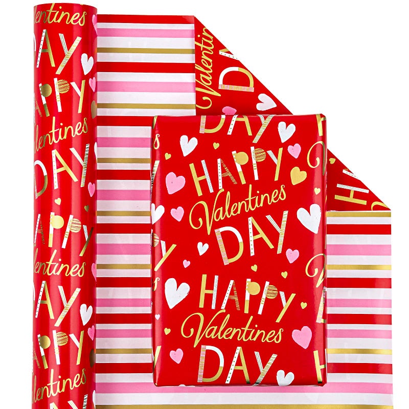 WRAPAHOLIC Reversible Valentine's Day Wrapping Paper - Mini Roll - 17 Inch X 33 Feet - Red and Pink Sweet Heart Design for Valentine's Day, Wedding, Anniversy, Birthday - Image 2