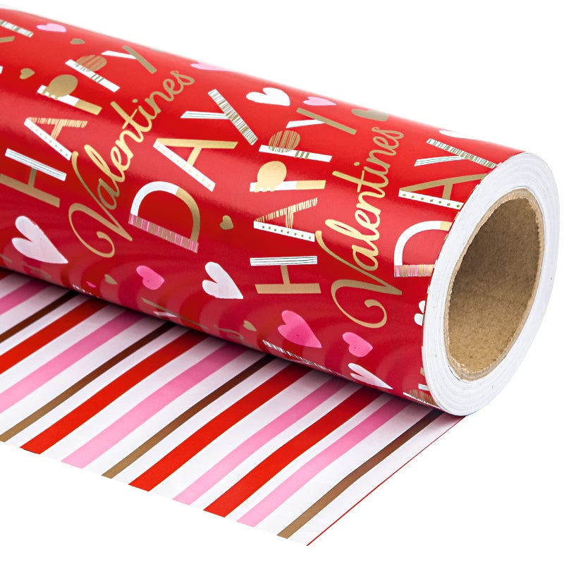 WRAPAHOLIC Reversible Valentine's Day Wrapping Paper - Mini Roll - 17 Inch X 33 Feet - Red and Pink Sweet Heart Design for Valentine's Day, Wedding, Anniversy, Birthday - Image 1