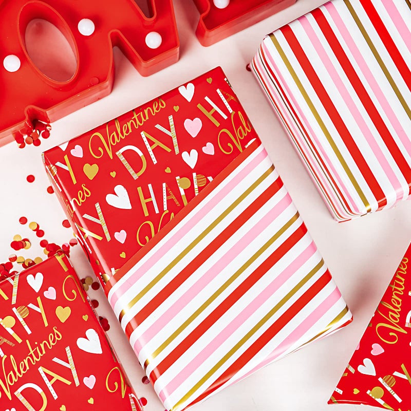 WRAPAHOLIC Reversible Valentine's Day Wrapping Paper - Mini Roll - 17 Inch X 33 Feet - Red and Pink Sweet Heart Design for Valentine's Day, Wedding, Anniversy, Birthday - Image 4