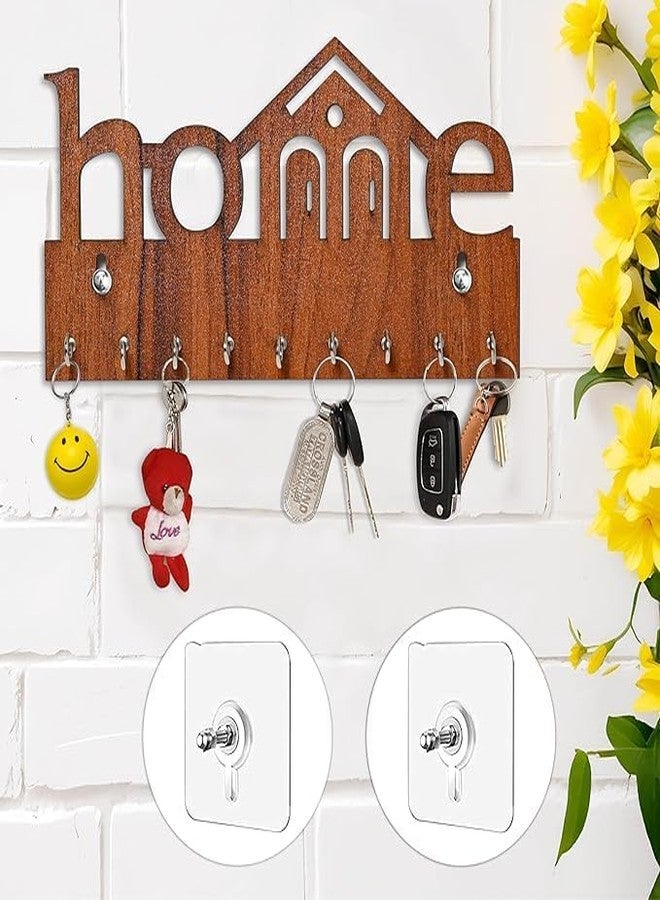 MODUX Wooden Key Hanger for Wall – Stylish MDF Key Holder Stand with 7 Hooks – Modern Home Decor Accessory for Entryway, Living Room & Office – Durable Wall Mounted Organizer (Brown) - Image 2