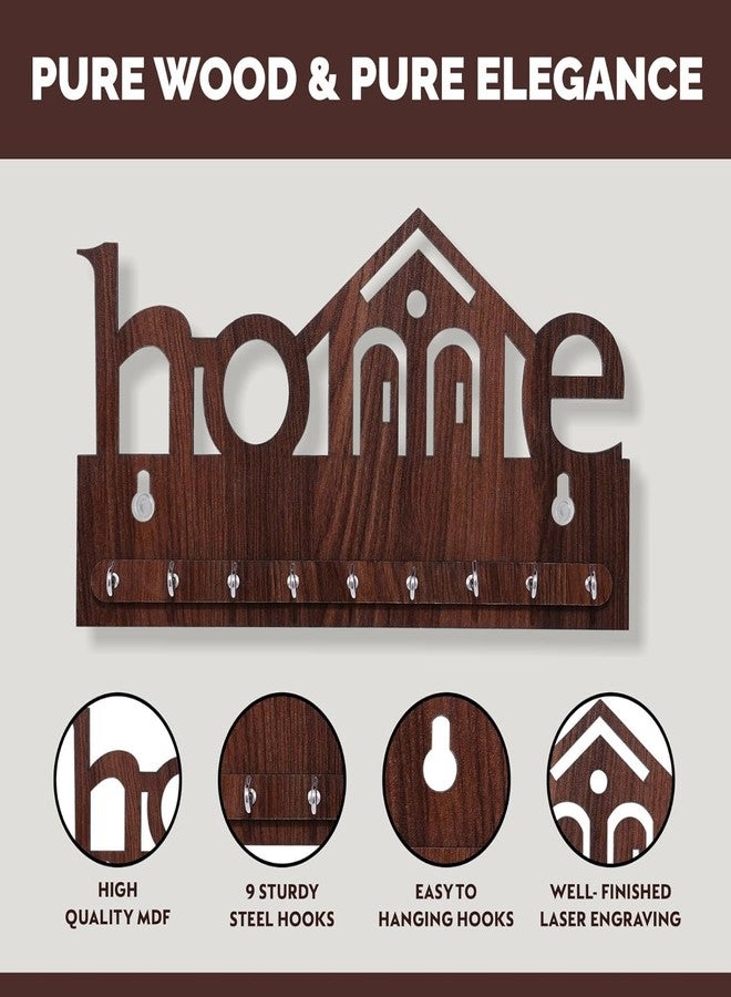 MODUX Wooden Key Hanger for Wall – Stylish MDF Key Holder Stand with 7 Hooks – Modern Home Decor Accessory for Entryway, Living Room & Office – Durable Wall Mounted Organizer (Brown) - Image 4