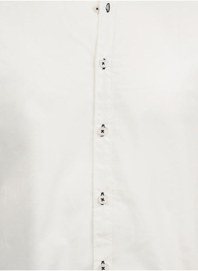 Dennis Lingo - Men white regular fit solid full sleeves button down cotton blend shirts with button closure featuring a mandarin collar- perfect for making bold moves. - Image 1
