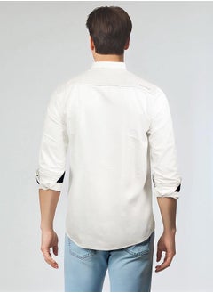 Dennis Lingo Men white regular fit solid full sleeves button down cotton blend shirts with button closure featuring a mandarin collar- perfect for making bold moves.  - Image 2