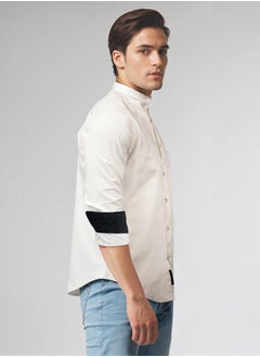 Dennis Lingo Men white regular fit solid full sleeves button down cotton blend shirts with button closure featuring a mandarin collar- perfect for making bold moves.  - Image 1