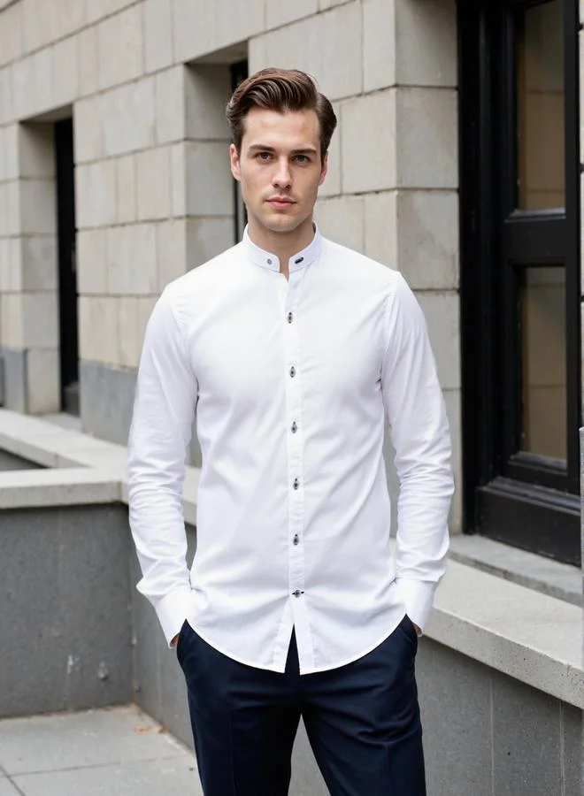 Dennis Lingo Men's White Cotton Blend Solid Button Down Regular Fit Shirt