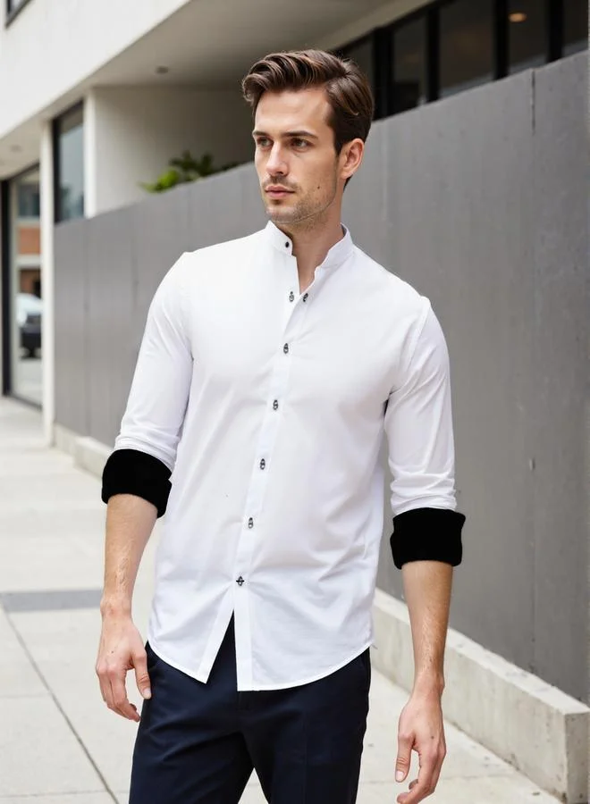 Dennis Lingo Men's White Cotton Blend Solid Button Down Regular Fit Shirt
