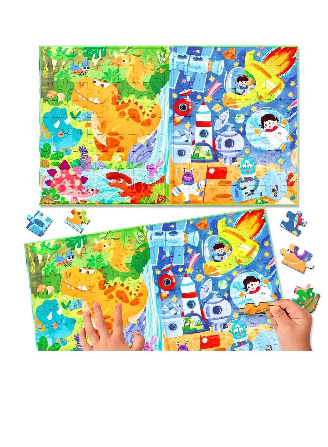 Dinosaur Animal Jigsaw Magnetic Puzzle, Montessori Preschool Learning Toy, 132 Pieces Toddler Dinosaurs Jigsaw Puzzle Book, Suitable for Ages 3-8 Olds Boys and Girls - Image 1