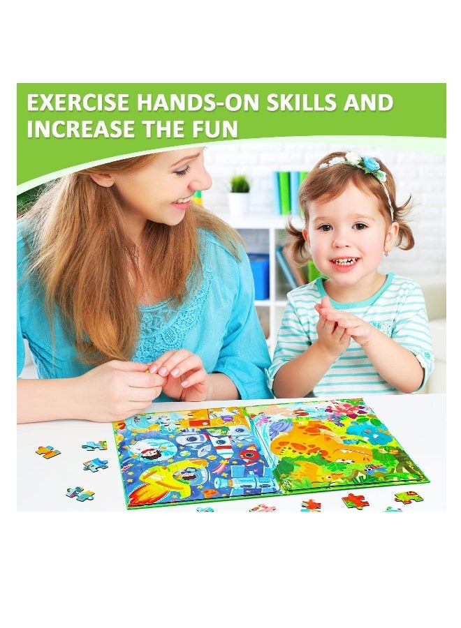Dinosaur Animal Jigsaw Magnetic Puzzle, Montessori Preschool Learning Toy, 132 Pieces Toddler Dinosaurs Jigsaw Puzzle Book, Suitable for Ages 3-8 Olds Boys and Girls - Image 2