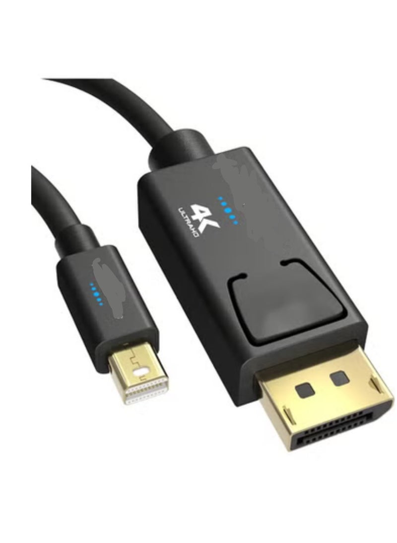 2 x 4K Cable / Mini DisplayPort to DisplayPort Cable - 2m - with Special AES Shield in DisplayPort Connector Mini DisplayPort / Thunderbolt 1 & 2 for PC, Laptop, Mac 