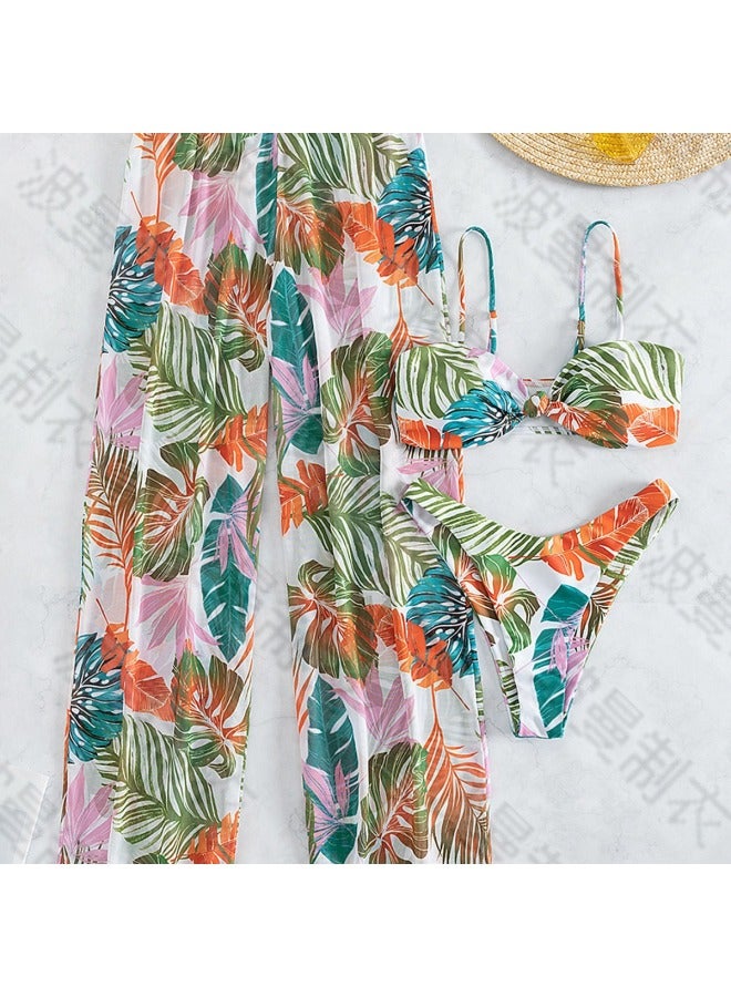Generic European And American Style Tie-Dye Printed Split Bikini Swimsuit Beach Pants Three-Piece Swimsuit-Color:Orange Powder-Size:XL - Image 2