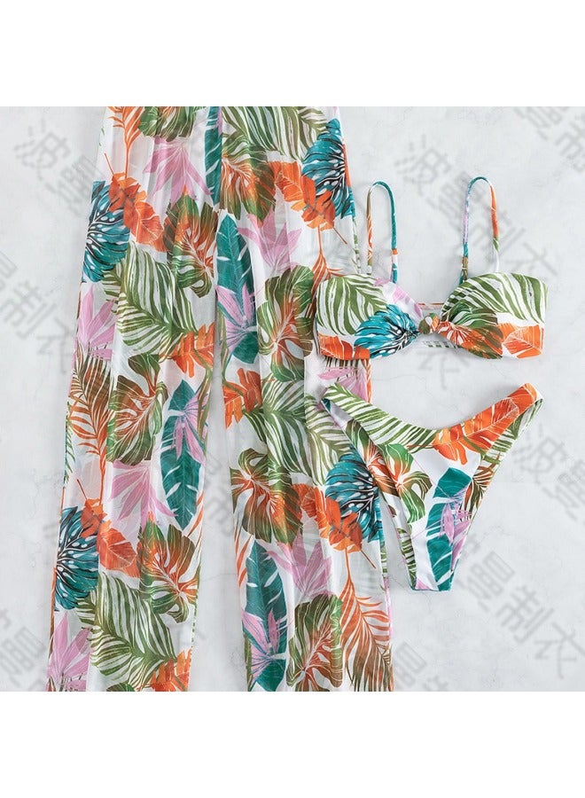 Generic European And American Style Tie-Dye Printed Split Bikini Swimsuit Beach Pants Three-Piece Swimsuit-Color:Orange Powder-Size:XL - Image 3
