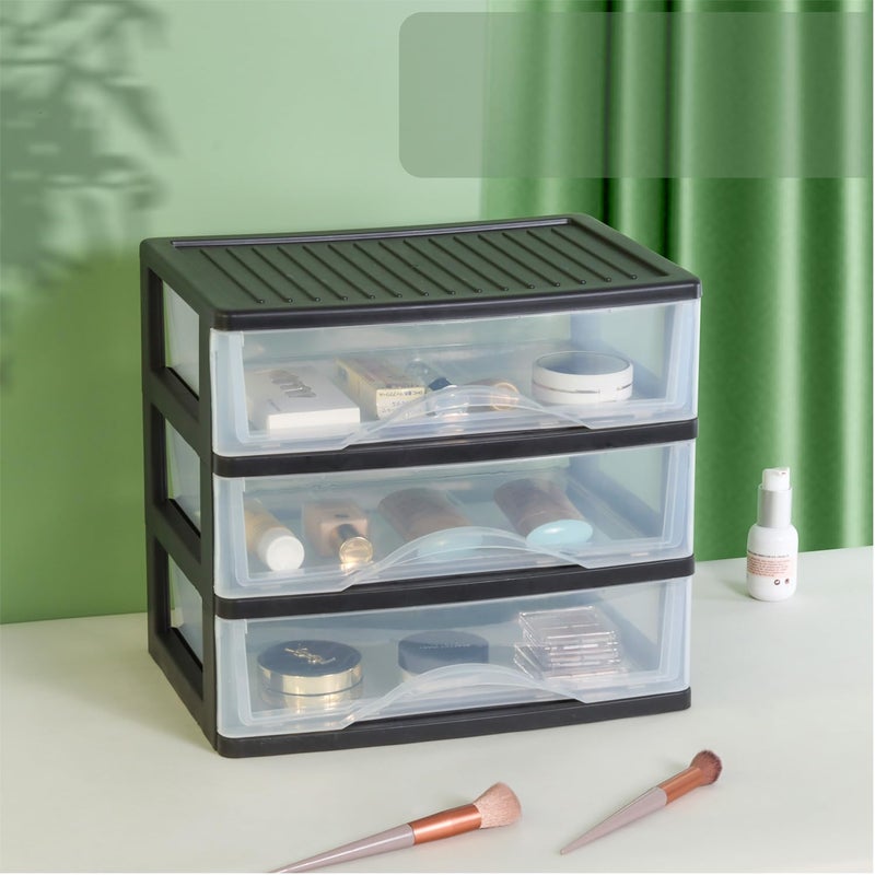 BYCY Medium 3 Drawer Plastic Clear Stacking Desktop Organizer for Office Supplies, Stackable Storage Drawers Storage Bins For Kitchen Cabinets, Pantry, Home Organization (Black, Medium 3Drawer) - Image 2